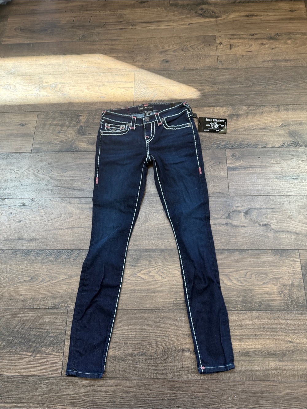 True Religion Dark Indigo Skinny Jeans with Contrast Stitching